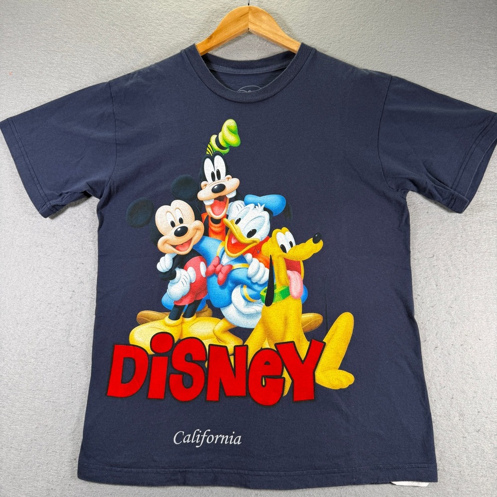 Disney California Mickey‎ Mouse Donald Goofy Pluto Graphic T-Shirt Felt Big Y2K
